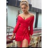 (PNK002) KIRMIZI OMZU AÇIK ELBİSE