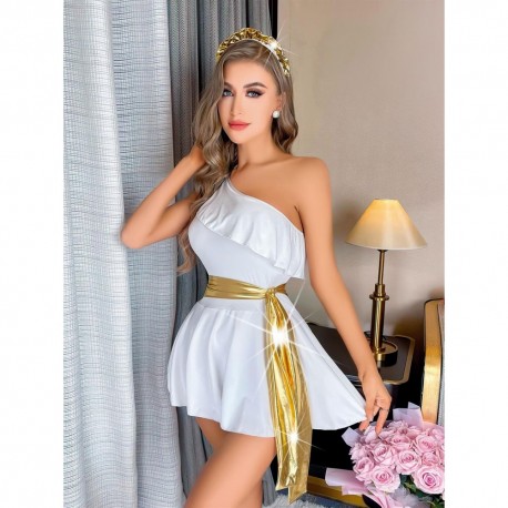 Sarı Kuşaklı Fantazi Beyaz Gecelik